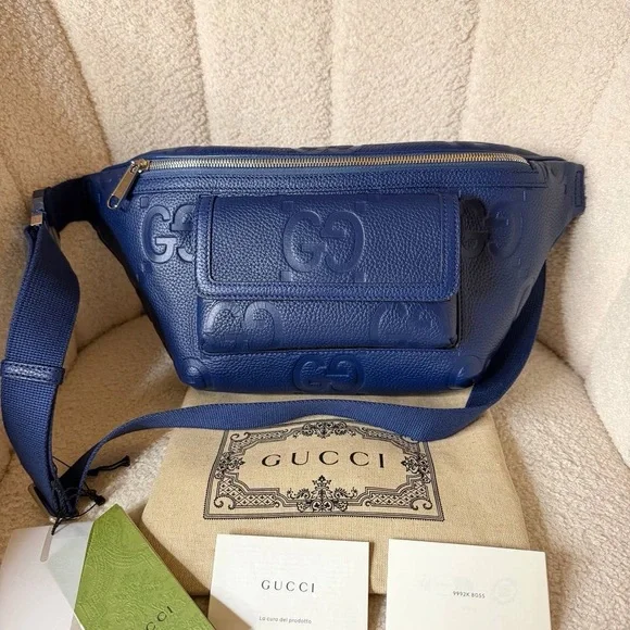 Gucci Blue Leather GG Embossed Belt Bag Crossbody Waist bag - Picture 10 of 10